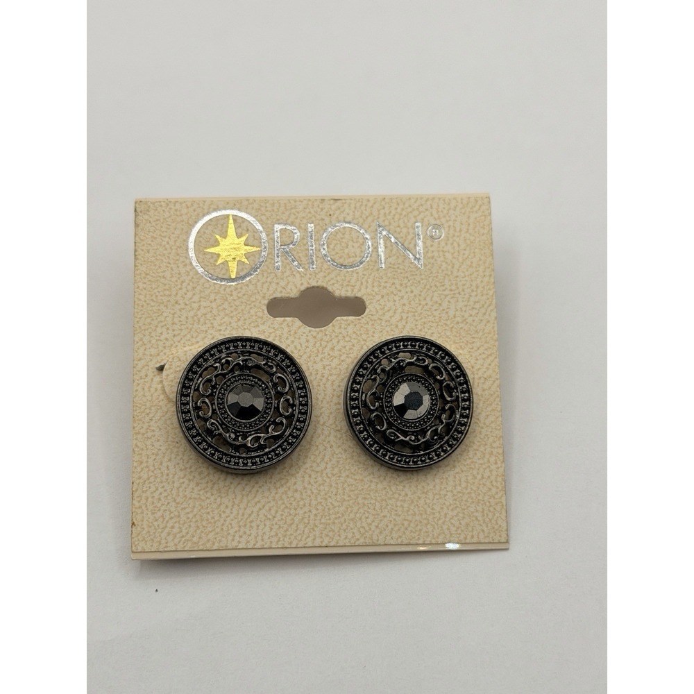 VTG Silver Tone Filigree Medallion Button Stud Earrings Boho Round Ornate NOS